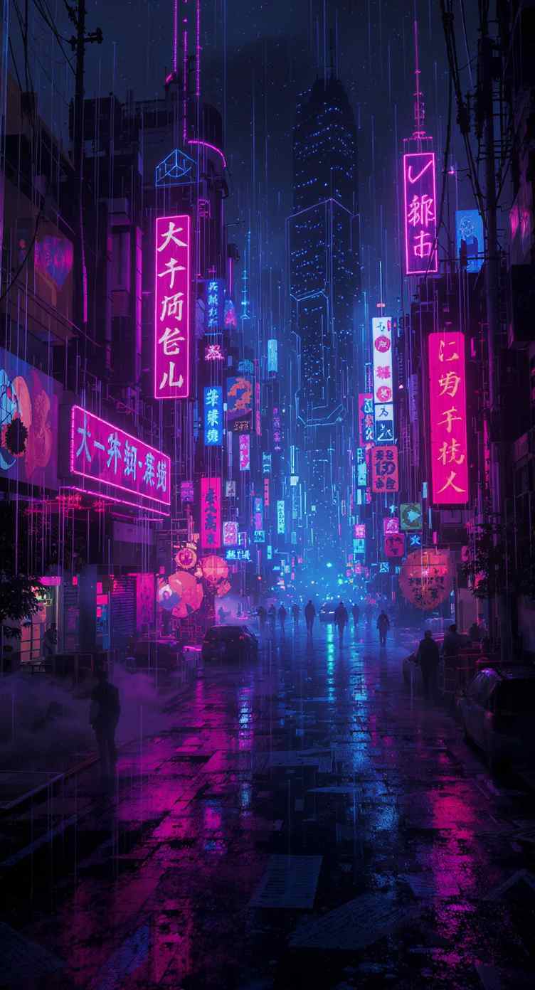 Cyberpunk style urban streetscape