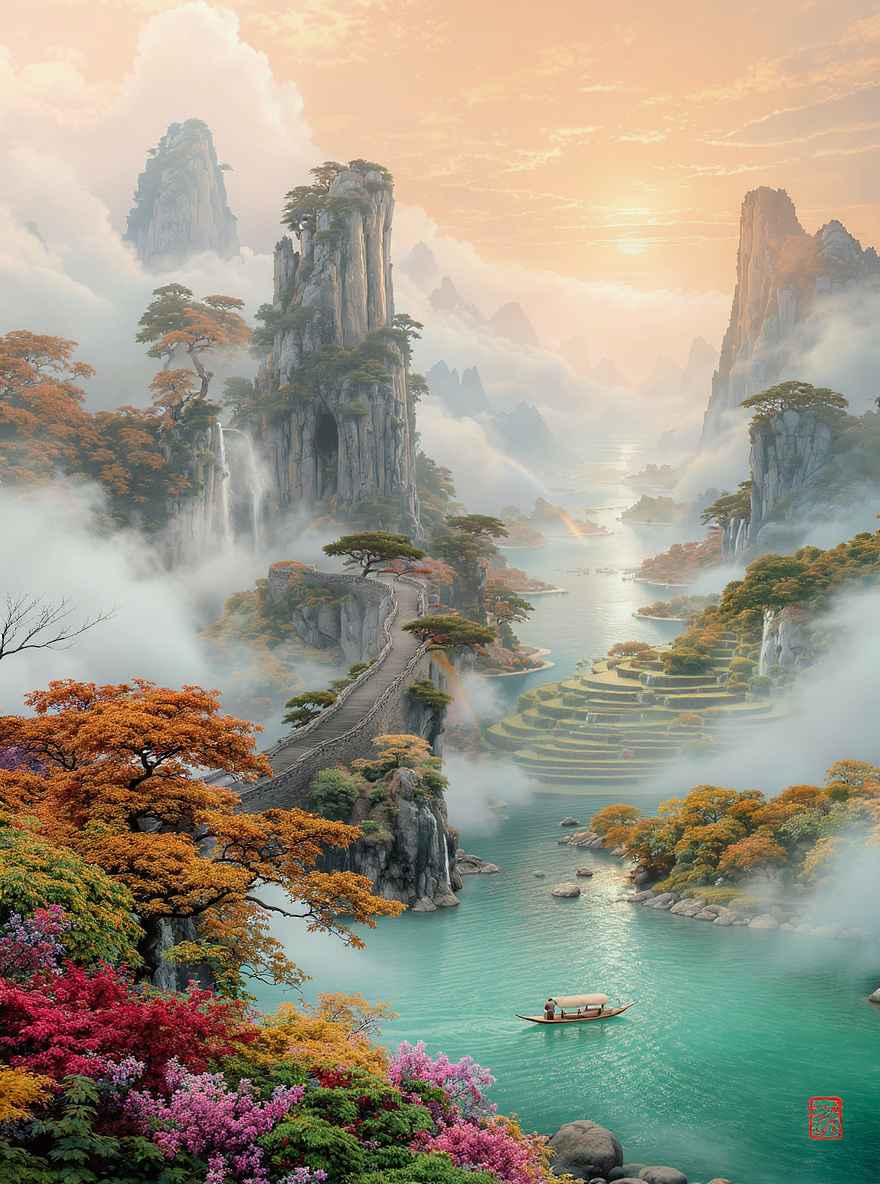 Chinese style poetic and picturesque landscape wallpaper